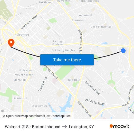 Walmart @ Sir Barton Inbound to Lexington, KY map