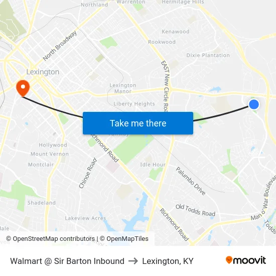 Walmart @ Sir Barton Inbound to Lexington, KY map
