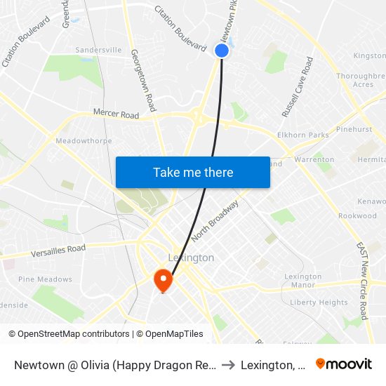 Newtown @ Olivia (Happy Dragon Rest) to Lexington, KY map