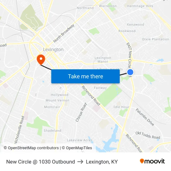 New Circle @ 1030 Outbound to Lexington, KY map