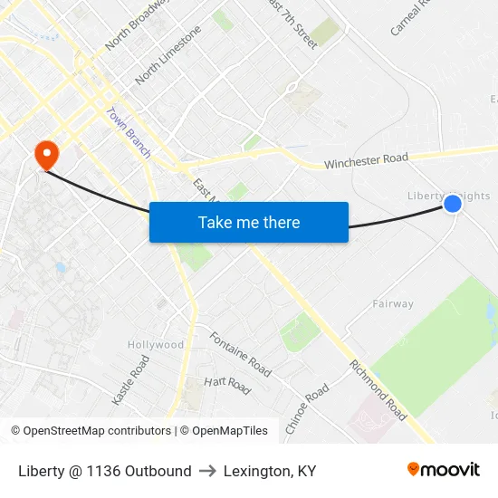 Liberty @ 1136 Outbound to Lexington, KY map