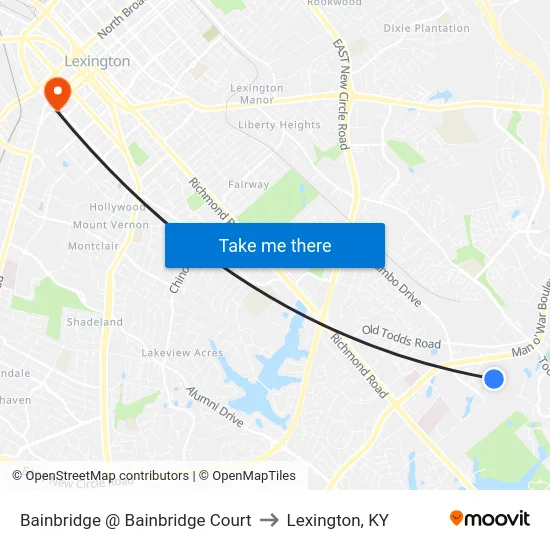 Bainbridge @ Bainbridge Court to Lexington, KY map