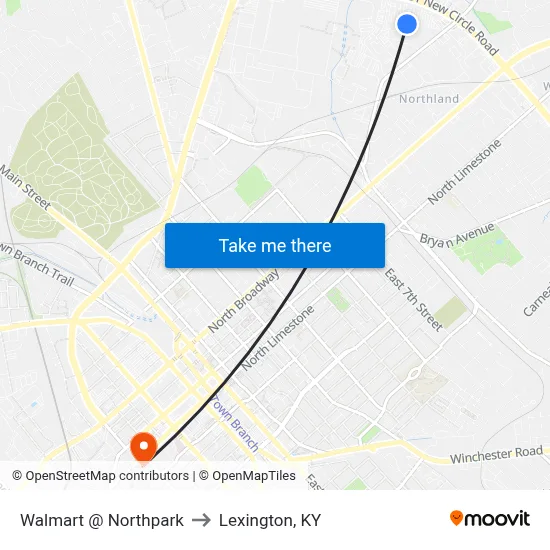 Walmart @ Northpark to Lexington, KY map