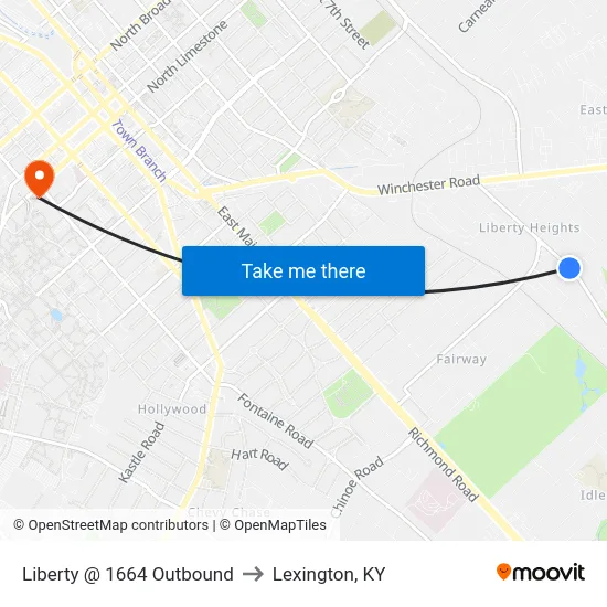 Liberty @ 1664 Outbound to Lexington, KY map