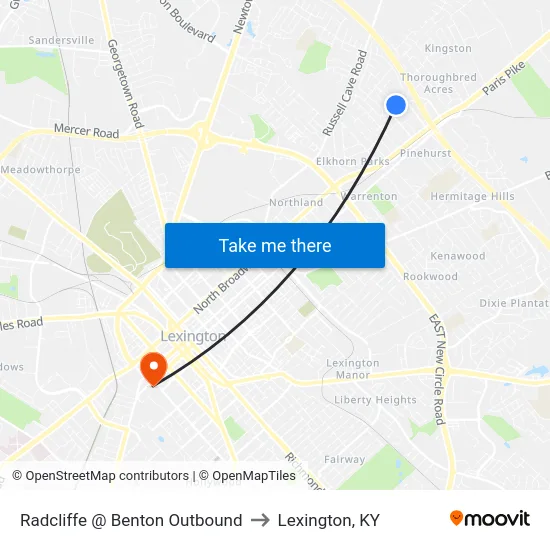 Radcliffe @ Benton Outbound to Lexington, KY map