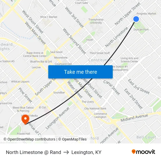 North Limestone @ Rand to Lexington, KY map