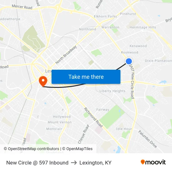 New Circle @ 597 Inbound to Lexington, KY map