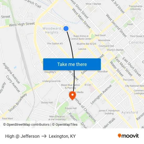 High @ Jefferson to Lexington, KY map