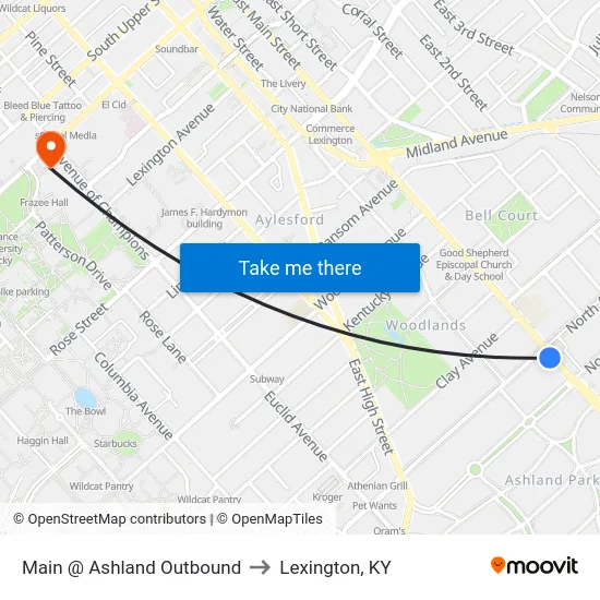 Main @ Ashland Outbound to Lexington, KY map
