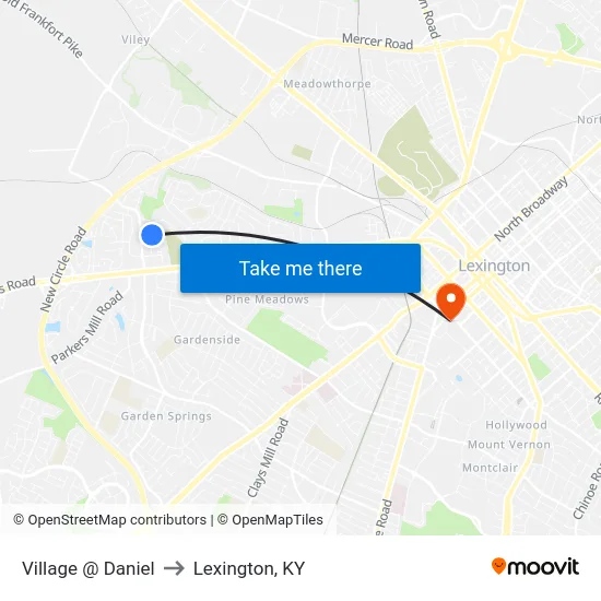 Village @ Daniel to Lexington, KY map