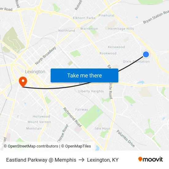 Eastland Parkway @ Memphis to Lexington, KY map