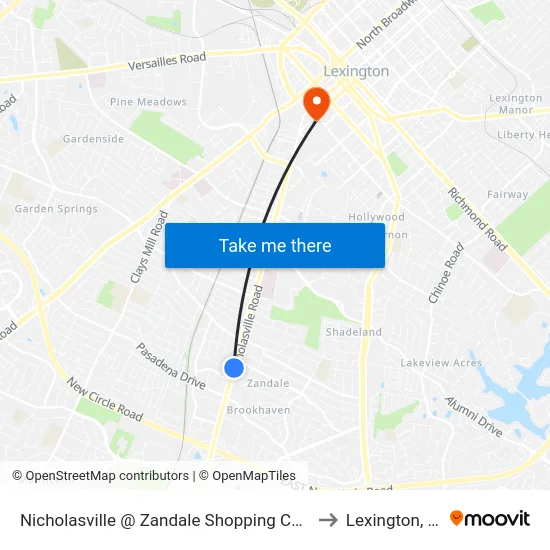 Nicholasville @ Zandale Shopping Center to Lexington, KY map