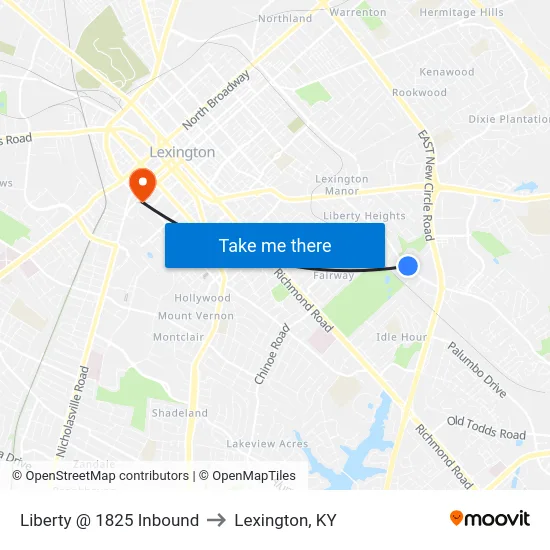 Liberty @ 1825 Inbound to Lexington, KY map