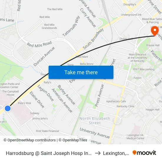 Harrodsburg @ Saint Joseph Hosp Inbound to Lexington, KY map