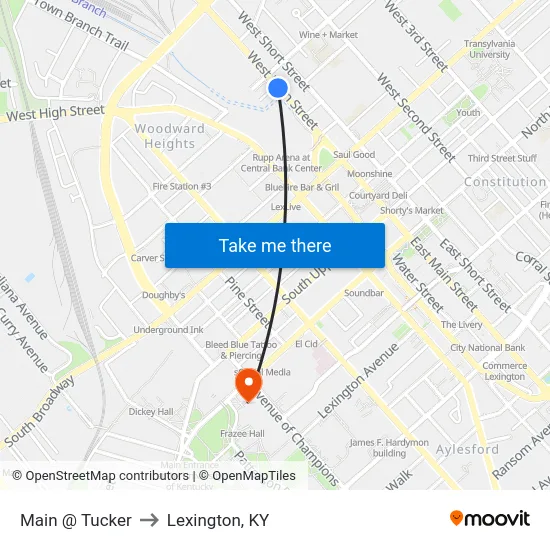 Main @ Tucker to Lexington, KY map