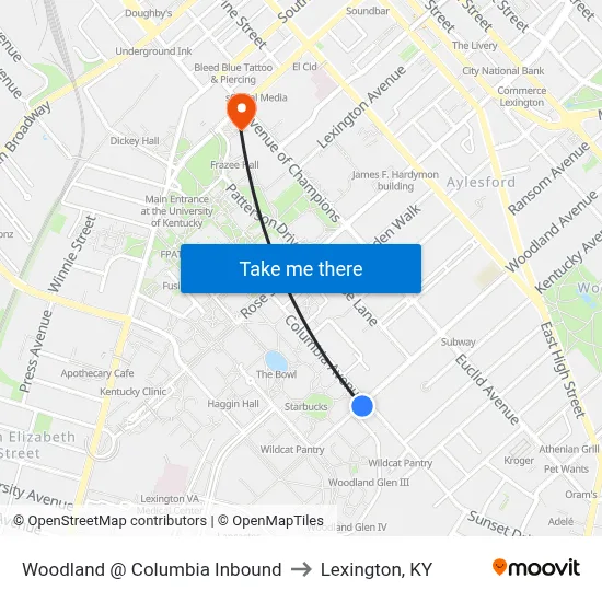 Woodland @ Columbia Inbound to Lexington, KY map