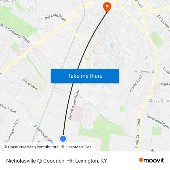 Nicholasville @ Goodrich to Lexington, KY map