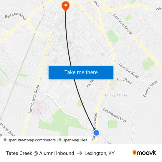Tates Creek @ Alumni Inbound to Lexington, KY map