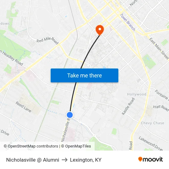 Nicholasville @ Alumni to Lexington, KY map