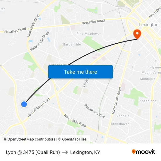 Lyon @ 3475 (Quail Run) to Lexington, KY map