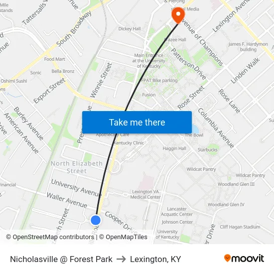 Nicholasville @ Forest Park to Lexington, KY map
