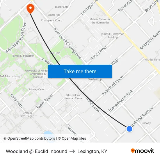 Woodland @ Euclid Inbound to Lexington, KY map