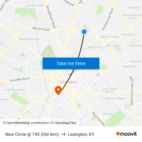 New Circle @ 745 (Old Ibm) to Lexington, KY map