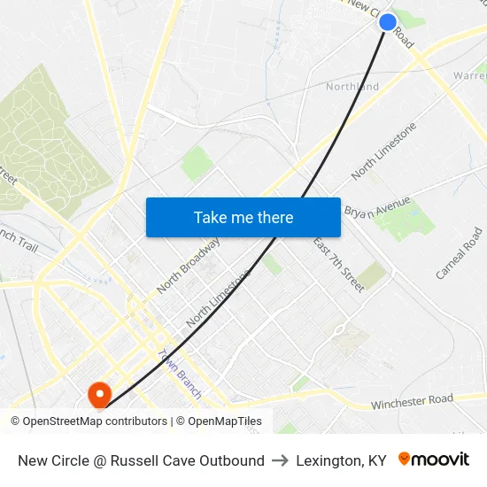 New Circle @ Russell Cave Outbound to Lexington, KY map