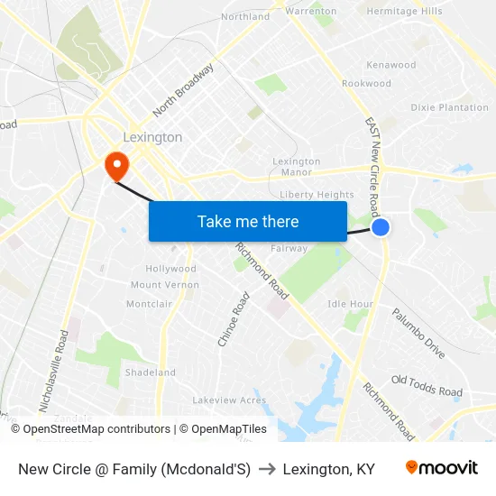 New Circle @ Family (Mcdonald'S) to Lexington, KY map