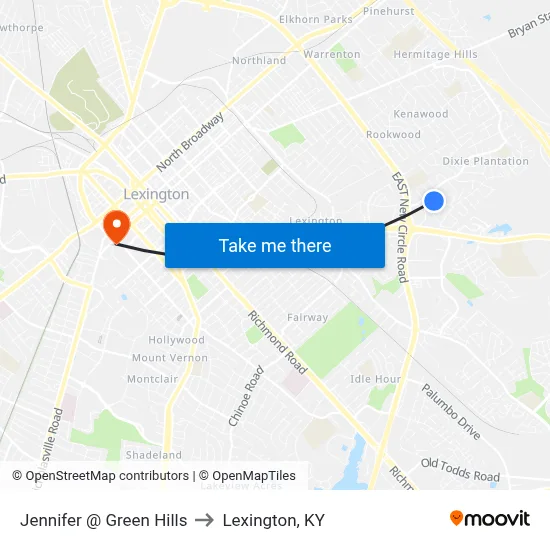 Jennifer @ Green Hills to Lexington, KY map