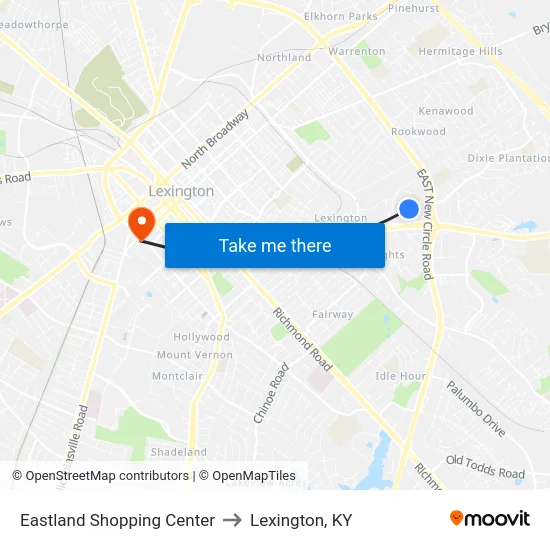 Eastland Shopping Center to Lexington, KY map