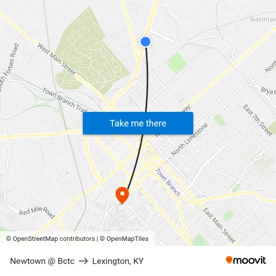 Newtown @ Bctc to Lexington, KY map