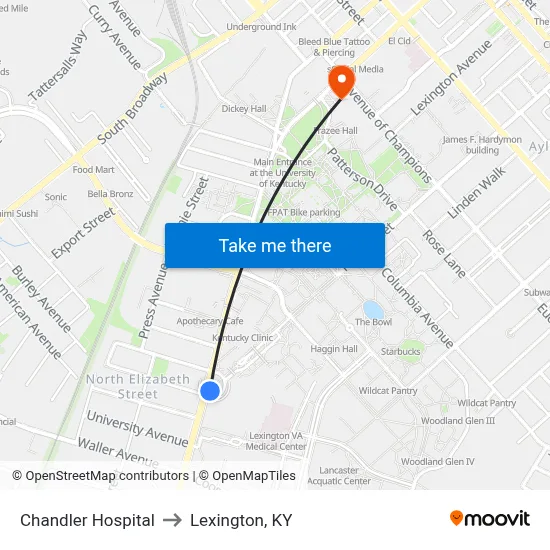 Chandler Hospital to Lexington, KY map
