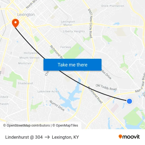 Lindenhurst @ 304 to Lexington, KY map