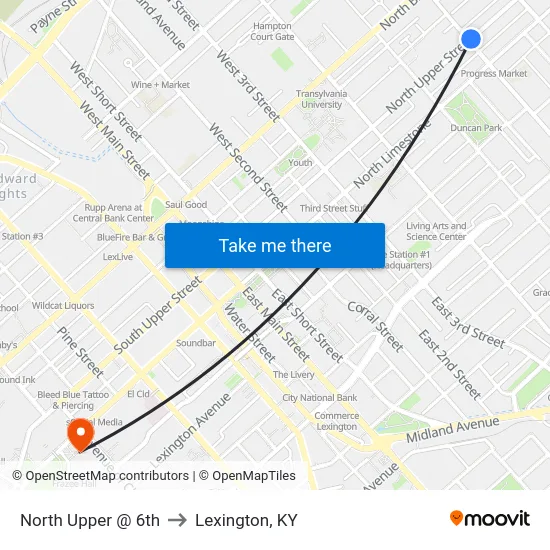 North Upper @ 6th to Lexington, KY map