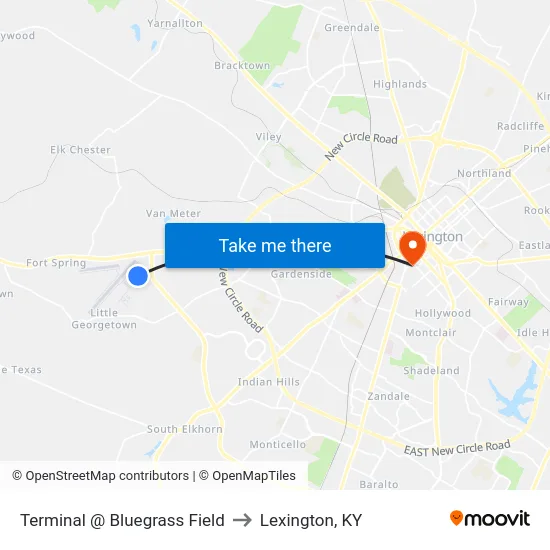 Terminal @ Bluegrass Field to Lexington, KY map