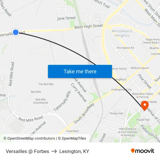 Versailles @ Forbes to Lexington, KY map