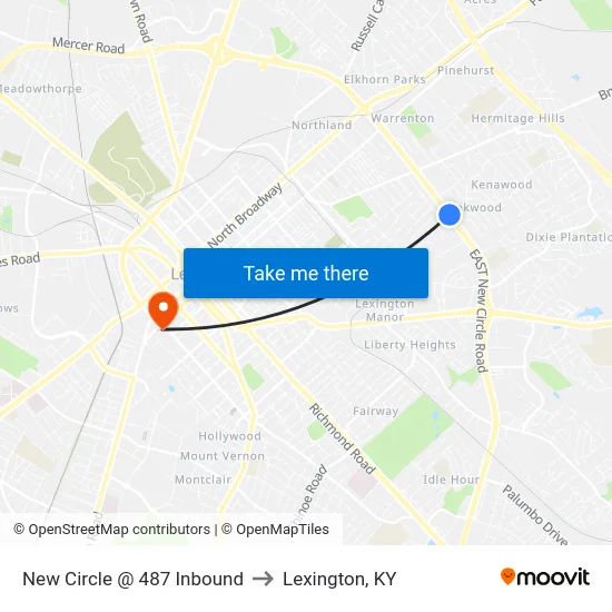 New Circle @ 487 Inbound to Lexington, KY map