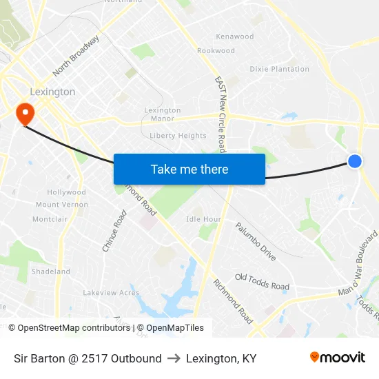Sir Barton @ 2517 Outbound to Lexington, KY map