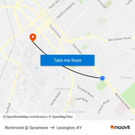 Richmond @ Sycamore to Lexington, KY map