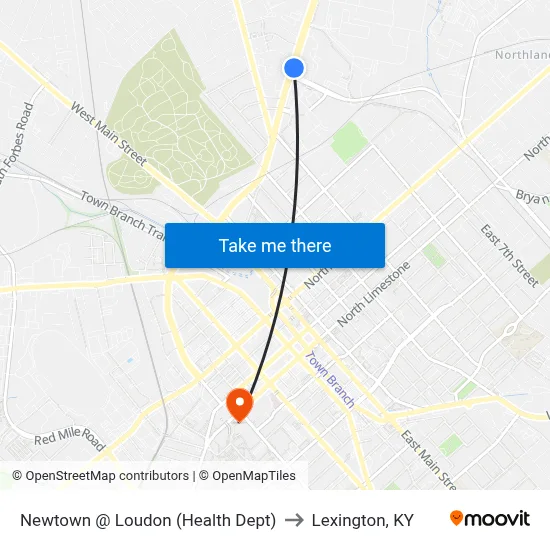 Newtown @ Loudon (Health Dept) to Lexington, KY map