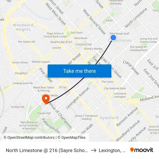 North Limestone @ 216 (Sayre School) to Lexington, KY map