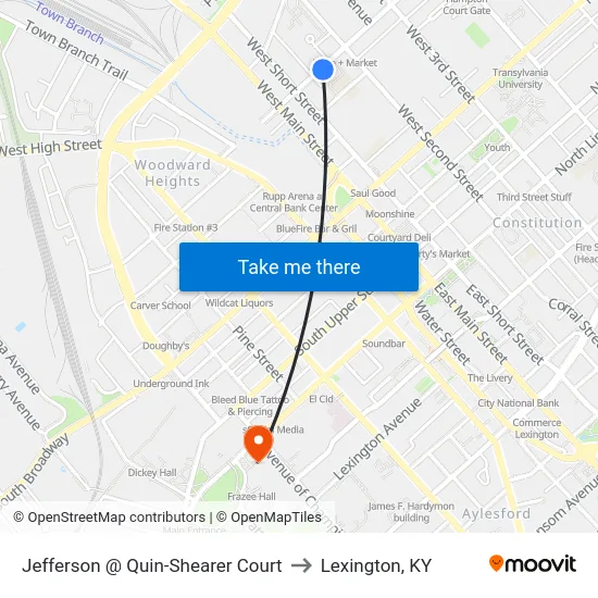 Jefferson @ 176 to Lexington, KY map