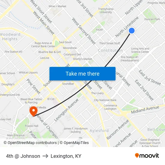 4th @ Johnson to Lexington, KY map