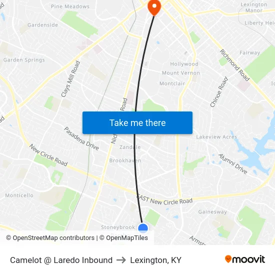 Camelot @ Laredo Inbound to Lexington, KY map