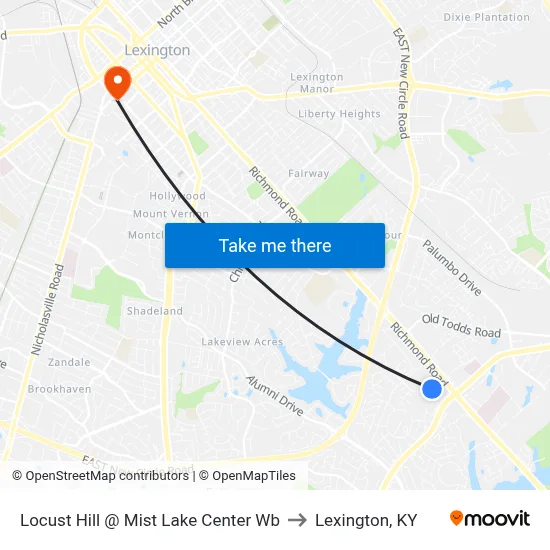 Locust Hill @ Mist Lake Center Wb to Lexington, KY map