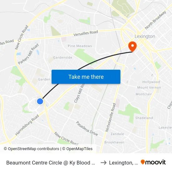 Beaumont Centre Circle @ Ky Blood Center to Lexington, KY map