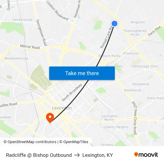 Radcliffe @ Bishop Outbound to Lexington, KY map