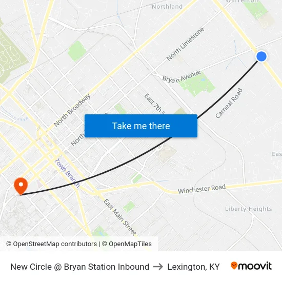 New Circle @ Bryan Station Inbound to Lexington, KY map