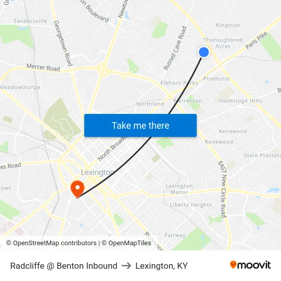 Radcliffe @ Benton Inbound to Lexington, KY map
